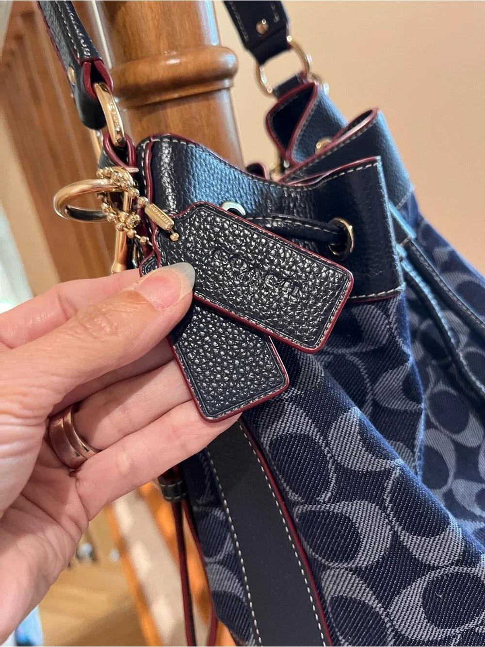 Coach Mickie Drawstring Shoulder Bucket Bag Signature Denim/Midnight F37224 NWOT
